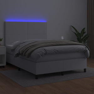 Κρεβάτι Boxspring με Στρώμα & LED Λευκό 140x200 εκ. Συνθ. Δέρμα