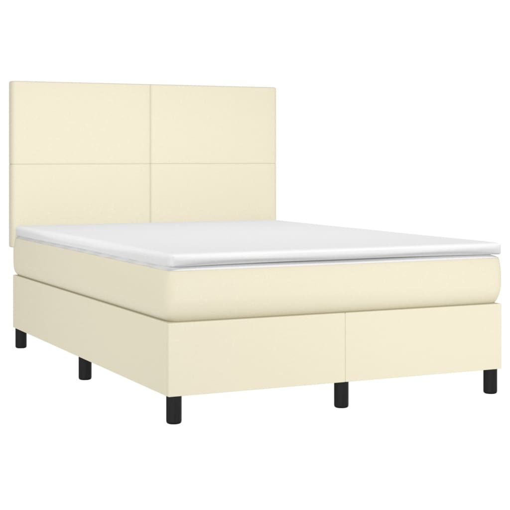 Κρεβάτι Boxspring με Στρώμα & LED Κρεμ 140x200 εκ. Συνθ. Δέρμα - Pakobazaar