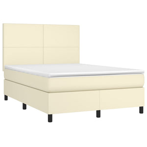 Κρεβάτι Boxspring με Στρώμα & LED Κρεμ 140x200 εκ. Συνθ. Δέρμα