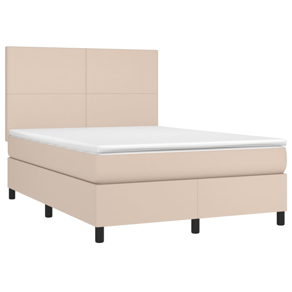 Κρεβάτι Boxspring Στρώμα&LED Καπουτσίνο 140x200 εκ. Συνθ. Δέρμα - Pakobazaar