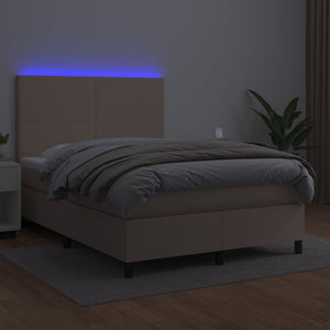 Κρεβάτι Boxspring Στρώμα&LED Καπουτσίνο 140x200 εκ. Συνθ. Δέρμα - Pakobazaar