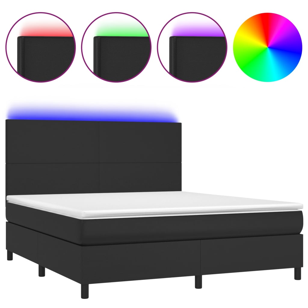 Κρεβάτι Boxspring με Στρώμα & LED Μαύρο 160x200 εκ. Συνθ. Δέρμα