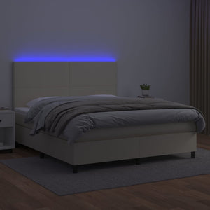 Κρεβάτι Boxspring με Στρώμα & LED Κρεμ 160x200 εκ. Συνθ. Δέρμα