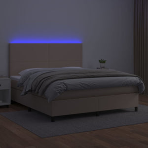 Κρεβάτι Boxspring Στρώμα&LED Καπουτσίνο 160x200 εκ. Συνθ. Δέρμα