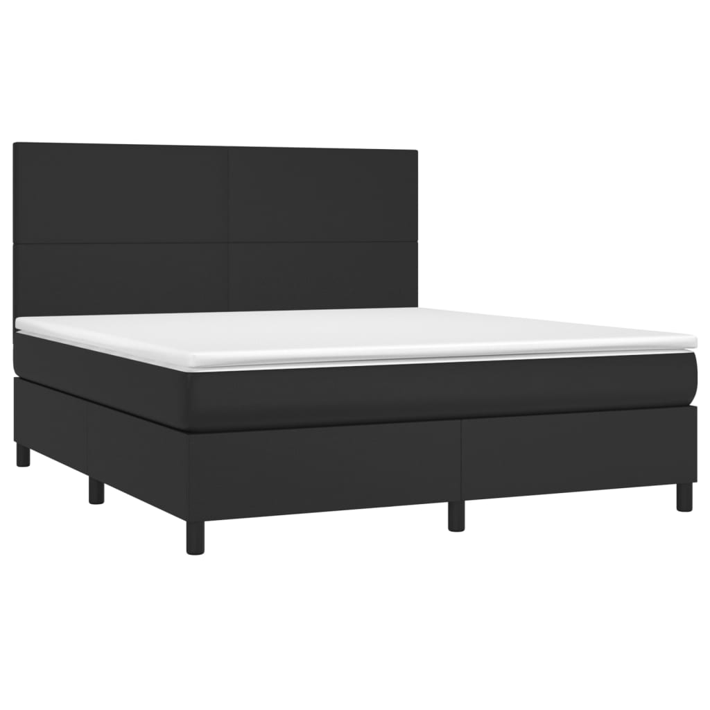 Κρεβάτι Boxspring με Στρώμα & LED Μαύρο 180x200 εκ. Συνθ. Δέρμα