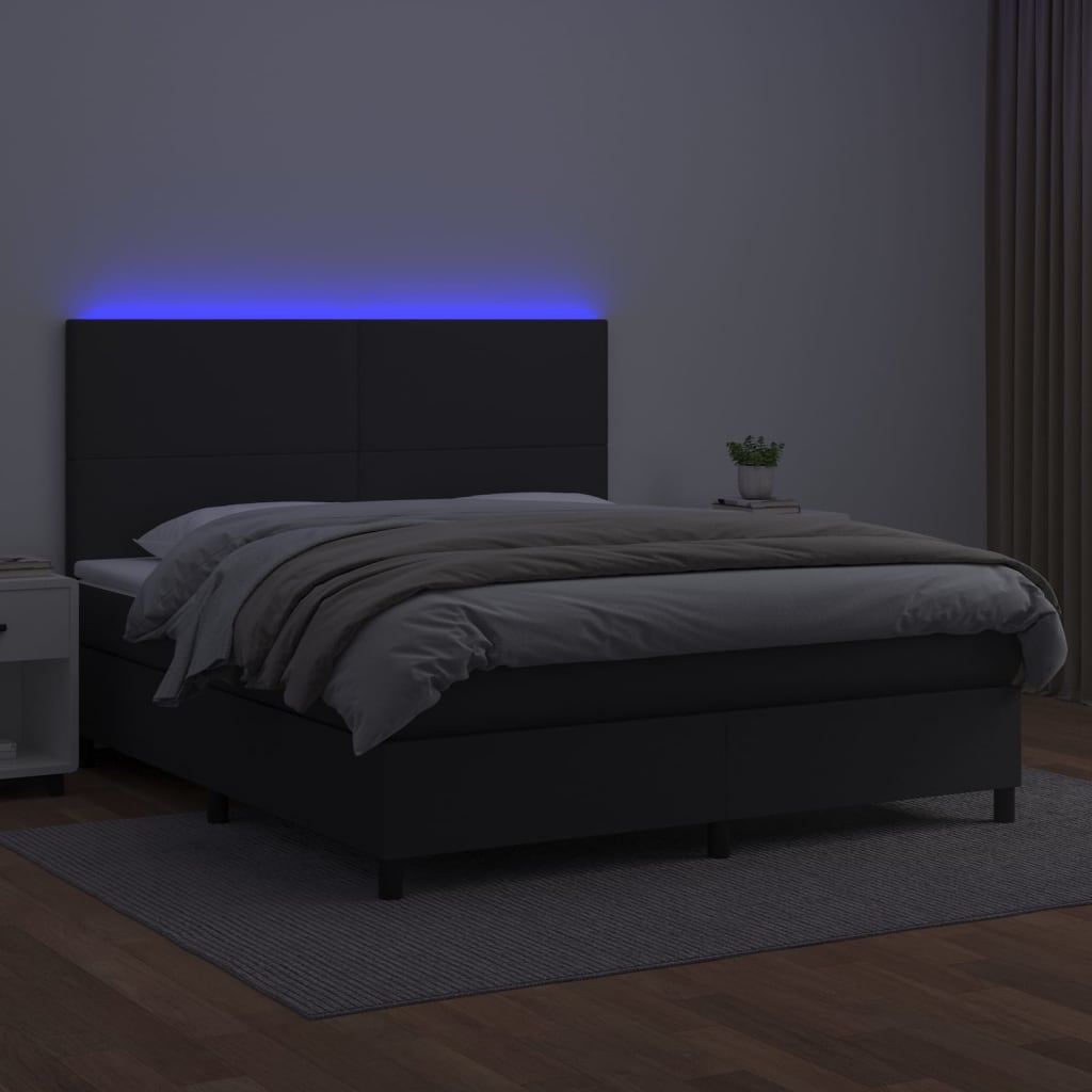 Κρεβάτι Boxspring με Στρώμα & LED Μαύρο 180x200 εκ. Συνθ. Δέρμα