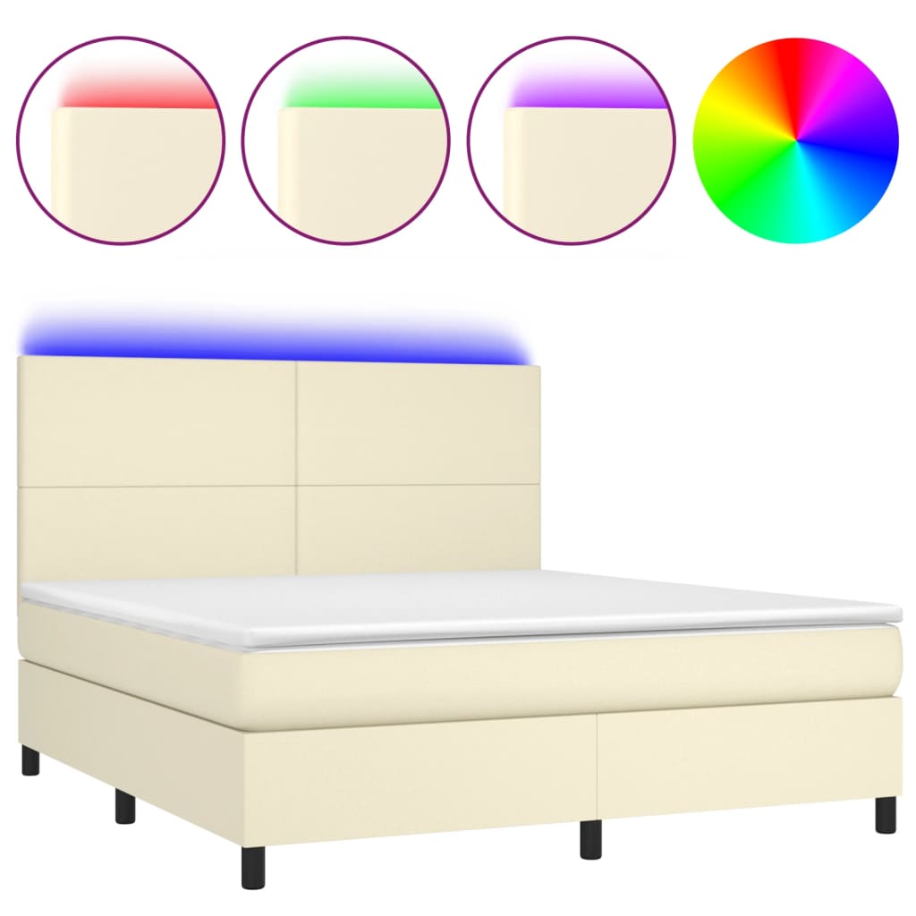 Κρεβάτι Boxspring με Στρώμα & LED Κρεμ 180x200 εκ. Συνθ. Δέρμα - Pakobazaar