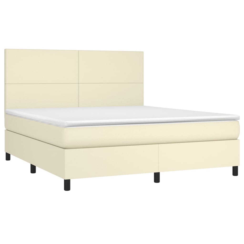Κρεβάτι Boxspring με Στρώμα & LED Κρεμ 180x200 εκ. Συνθ. Δέρμα - Pakobazaar
