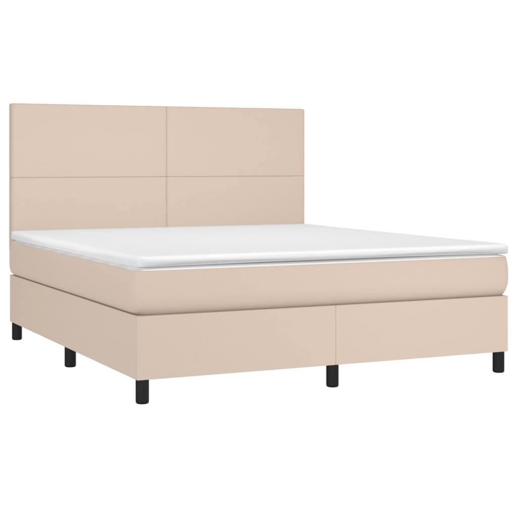 Κρεβάτι Boxspring Στρώμα&LED Καπουτσίνο 180x200 εκ. Συνθ. Δέρμα