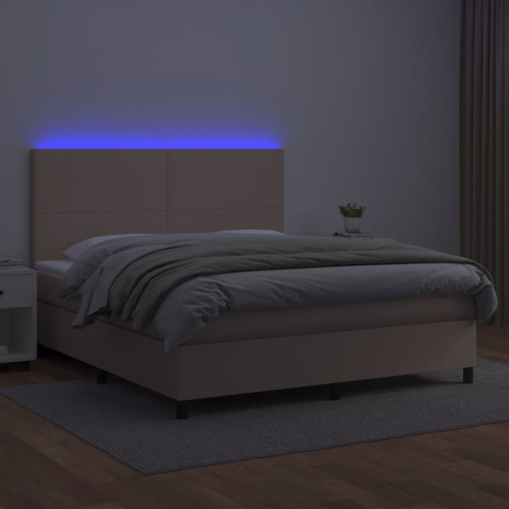 Κρεβάτι Boxspring Στρώμα&LED Καπουτσίνο 180x200 εκ. Συνθ. Δέρμα