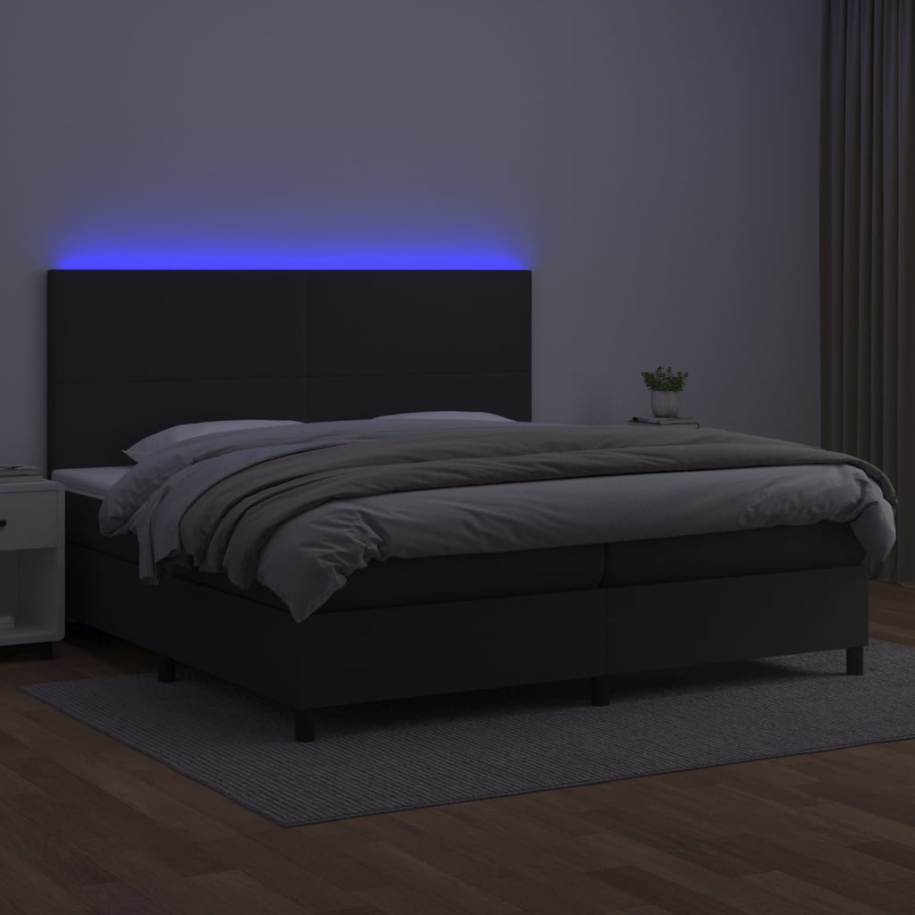 Κρεβάτι Boxspring με Στρώμα & LED Μαύρο 200x200 εκ. Συνθ. Δέρμα - Pakobazaar