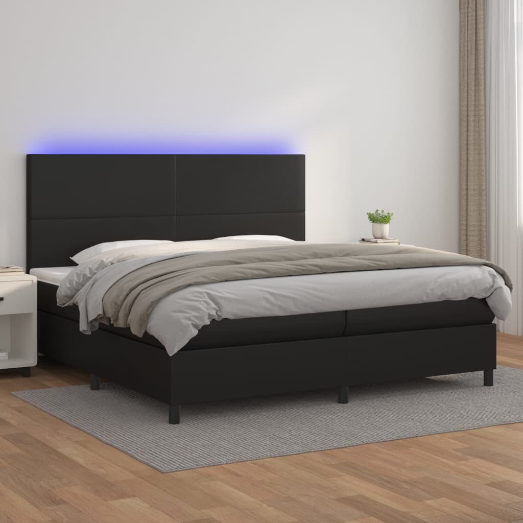 Κρεβάτι Boxspring με Στρώμα & LED Μαύρο 200x200 εκ. Συνθ. Δέρμα - Pakobazaar