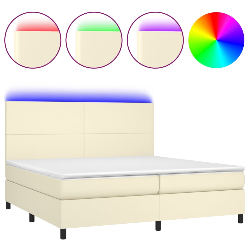 Κρεβάτι Boxspring με Στρώμα & LED Κρεμ 200x200 εκ. Συνθ. Δέρμα - Pakobazaar