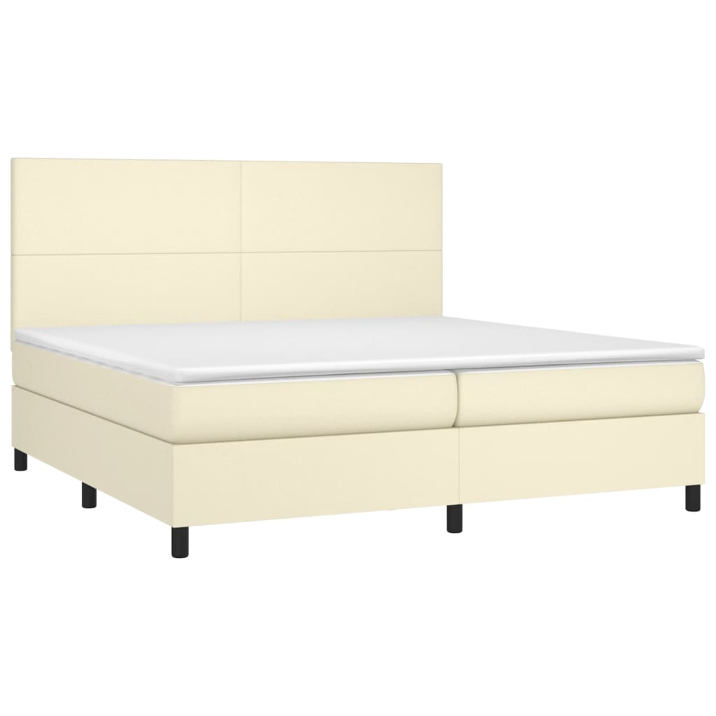 Κρεβάτι Boxspring με Στρώμα & LED Κρεμ 200x200 εκ. Συνθ. Δέρμα - Pakobazaar