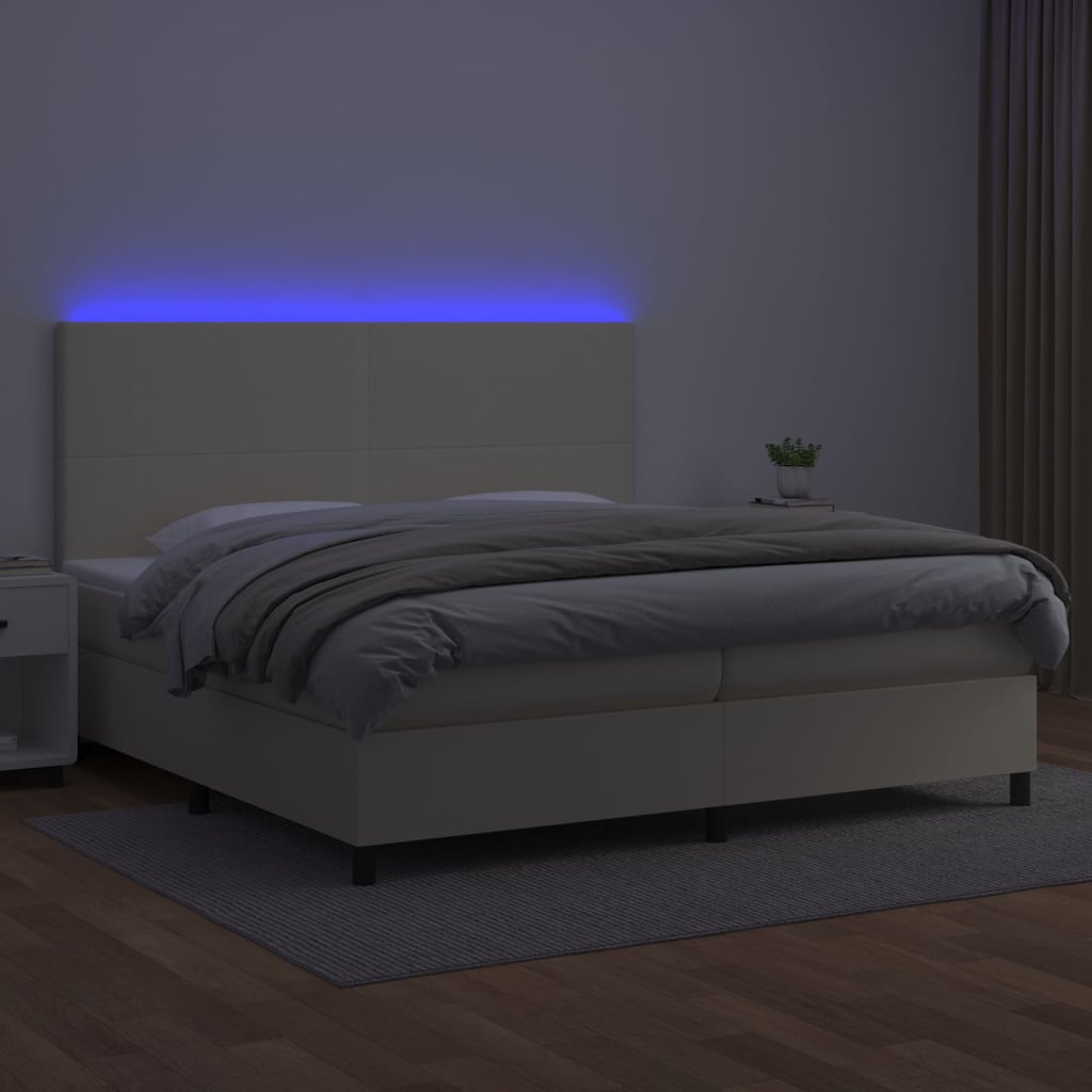 Κρεβάτι Boxspring με Στρώμα & LED Κρεμ 200x200 εκ. Συνθ. Δέρμα - Pakobazaar