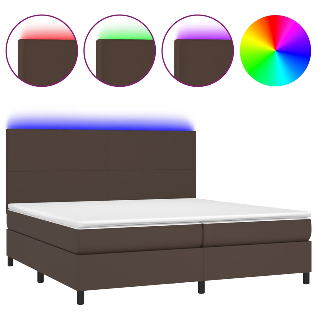 Κρεβάτι Boxspring με Στρώμα & LED Καφέ 200x200 εκ. Συνθ. Δέρμα - Pakobazaar