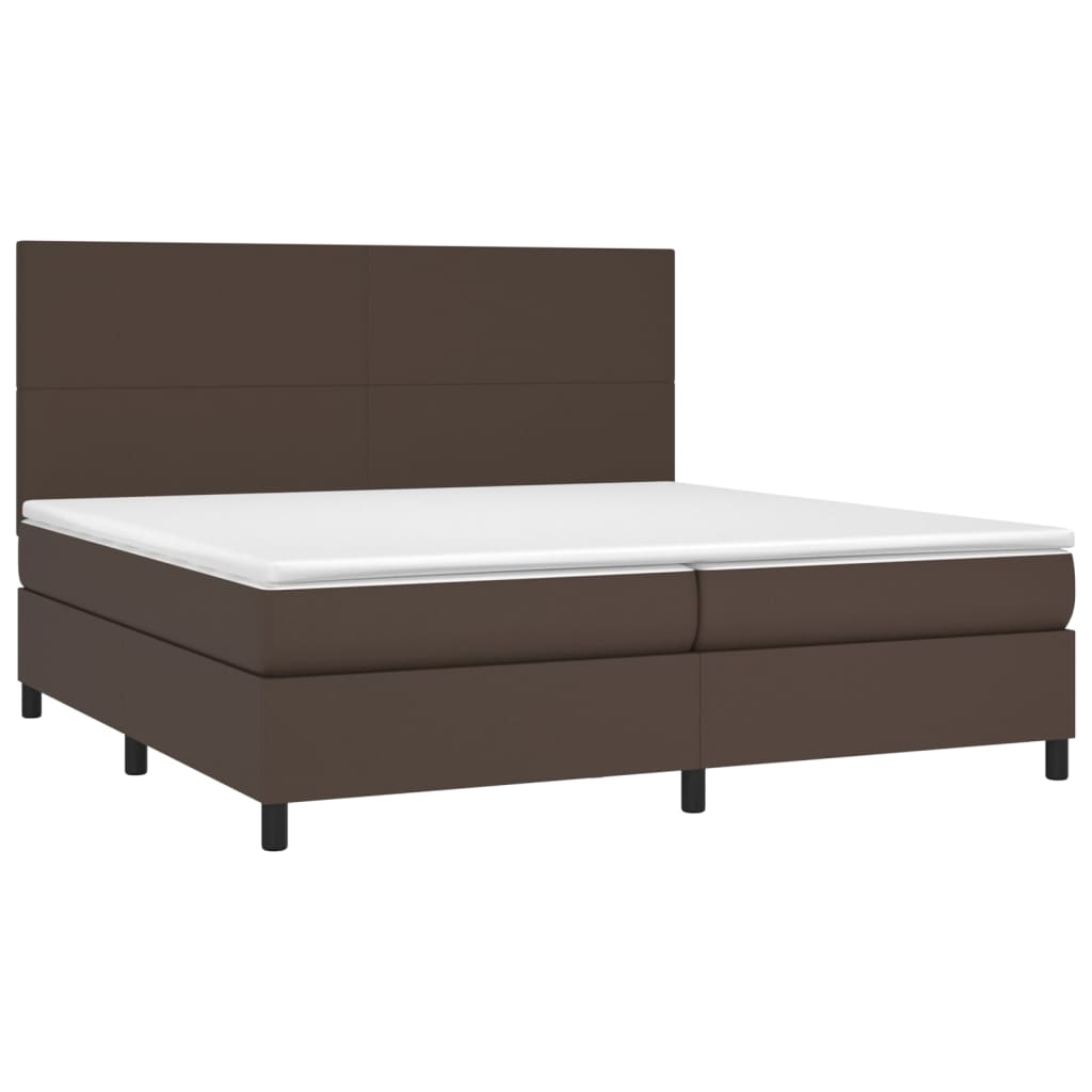 Κρεβάτι Boxspring με Στρώμα & LED Καφέ 200x200 εκ. Συνθ. Δέρμα - Pakobazaar