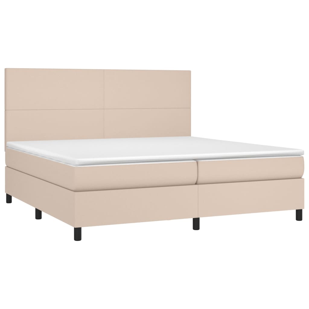 Κρεβάτι Boxspring Στρώμα&LED Καπουτσίνο 200x200 εκ. Συνθ. Δέρμα - Pakobazaar