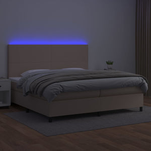 Κρεβάτι Boxspring Στρώμα&LED Καπουτσίνο 200x200 εκ. Συνθ. Δέρμα - Pakobazaar