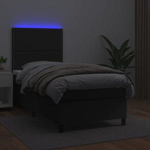 Κρεβάτι Boxspring με Στρώμα & LED Μαύρο 80x200 εκ. Συνθ. Δέρμα