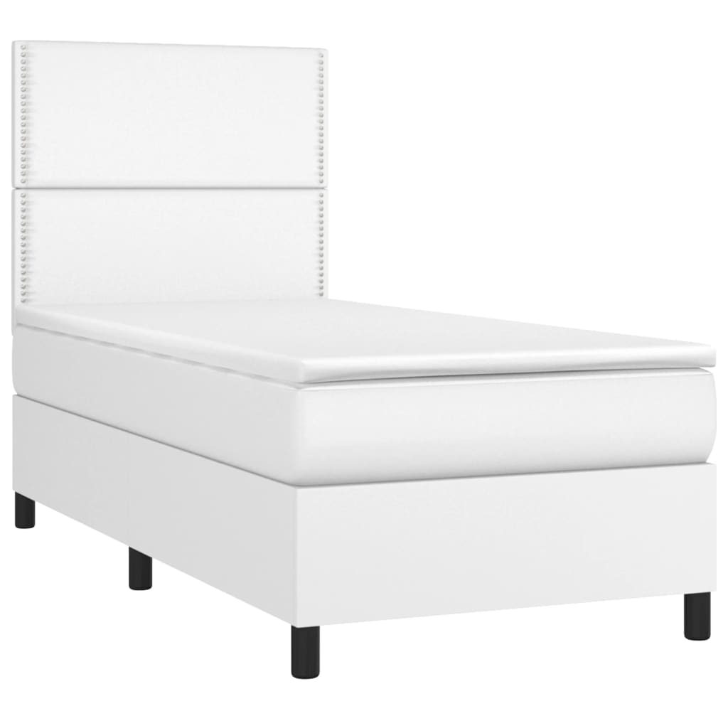 Κρεβάτι Boxspring με Στρώμα & LED Λευκό 80x200 εκ. Συνθ. Δέρμα