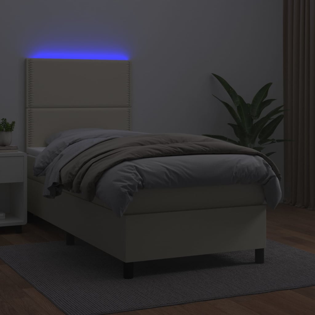 Κρεβάτι Boxspring με Στρώμα & LED Κρεμ 80x200 εκ. Συνθ. Δέρμα