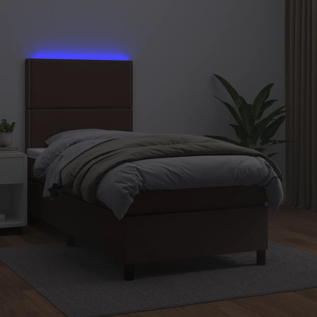 Κρεβάτι Boxspring με Στρώμα & LED Καφέ 80x200 εκ. Συνθ. Δέρμα