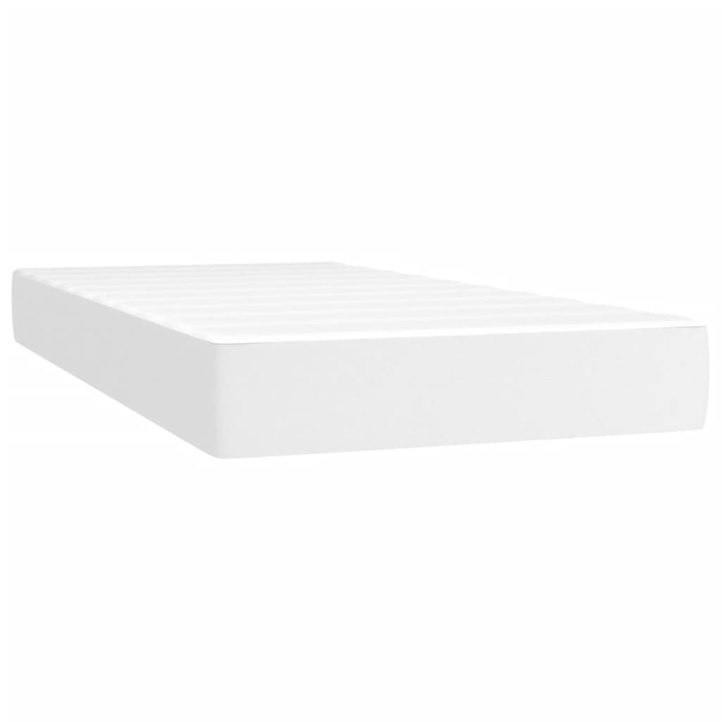 Κρεβάτι Boxspring με Στρώμα & LED Λευκό 90x190 εκ. Συνθ. Δέρμα