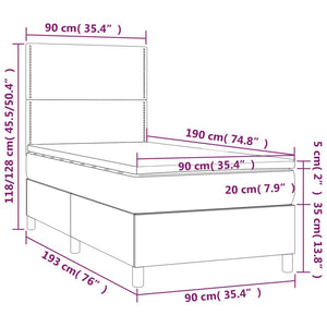 Κρεβάτι Boxspring με Στρώμα & LED Λευκό 90x190 εκ. Συνθ. Δέρμα