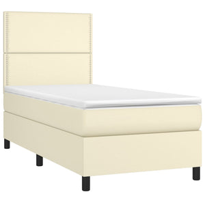Κρεβάτι Boxspring με Στρώμα & LED Κρεμ 90x190 εκ. Συνθ. Δέρμα - Pakobazaar