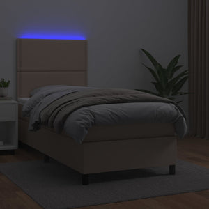 Κρεβάτι Boxspring Στρώμα&LED Καπουτσίνο 100x200 εκ. Συνθ. Δέρμα - Pakobazaar