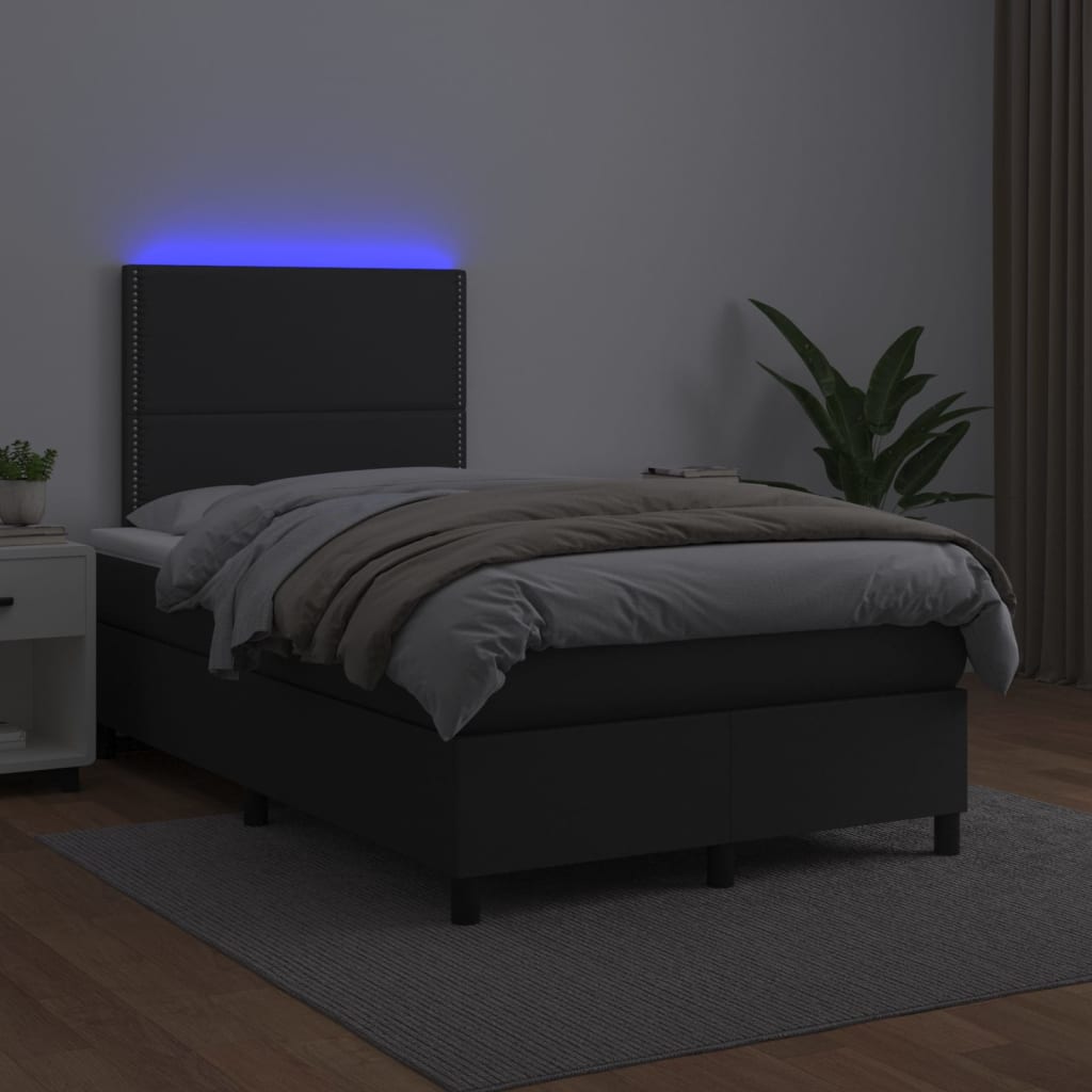 Κρεβάτι Boxspring με Στρώμα & LED Μαύρο 120x200 εκ. Συνθ. Δέρμα