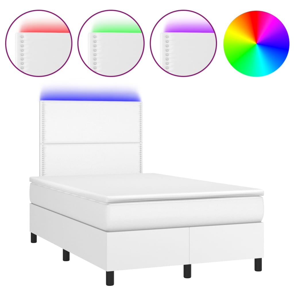 Κρεβάτι Boxspring με Στρώμα & LED Λευκό 120x200 εκ. Συνθ. Δέρμα