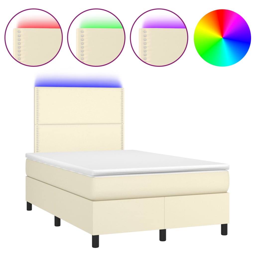 Κρεβάτι Boxspring με Στρώμα & LED Κρεμ 120x200 εκ. Συνθ. Δέρμα
