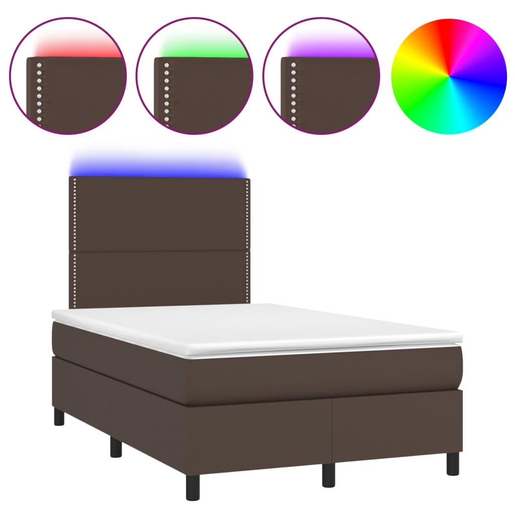 Κρεβάτι Boxspring με Στρώμα & LED Καφέ 120x200 εκ. Συνθ. Δέρμα
