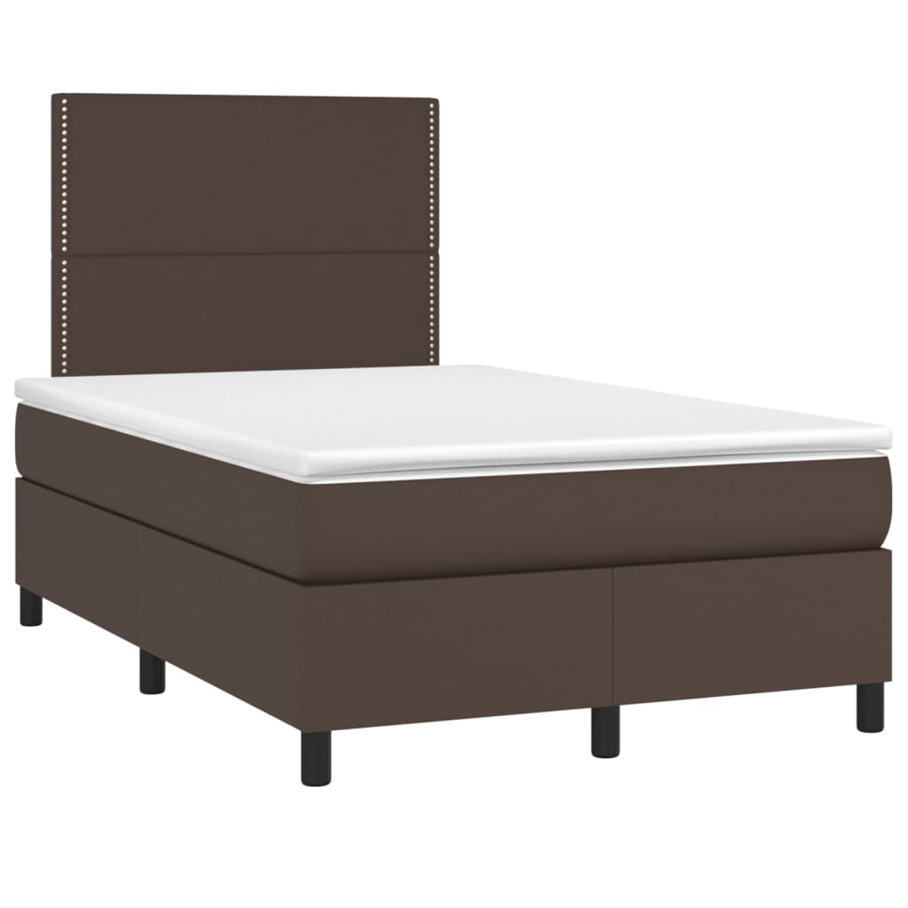 Κρεβάτι Boxspring με Στρώμα & LED Καφέ 120x200 εκ. Συνθ. Δέρμα