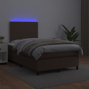 Κρεβάτι Boxspring με Στρώμα & LED Καφέ 120x200 εκ. Συνθ. Δέρμα