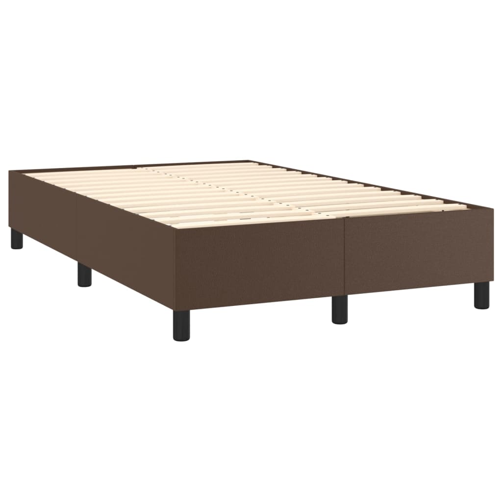 Κρεβάτι Boxspring με Στρώμα & LED Καφέ 120x200 εκ. Συνθ. Δέρμα
