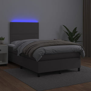 Κρεβάτι Boxspring με Στρώμα & LED Γκρι 120x200 εκ. Συνθ. Δέρμα