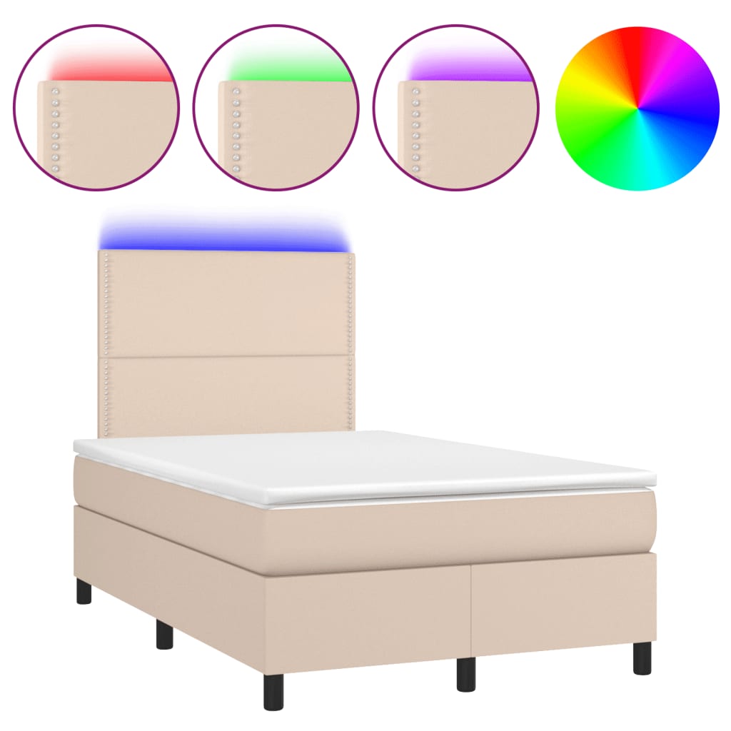 Κρεβάτι Boxspring Στρώμα&LED Καπουτσίνο 120x200 εκ. Συνθ. Δέρμα - Pakobazaar