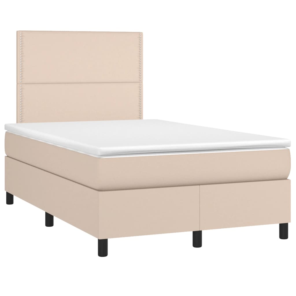 Κρεβάτι Boxspring Στρώμα&LED Καπουτσίνο 120x200 εκ. Συνθ. Δέρμα - Pakobazaar