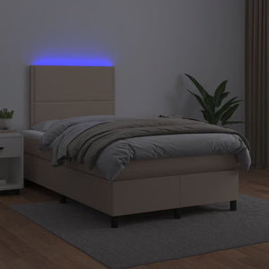 Κρεβάτι Boxspring Στρώμα&LED Καπουτσίνο 120x200 εκ. Συνθ. Δέρμα - Pakobazaar