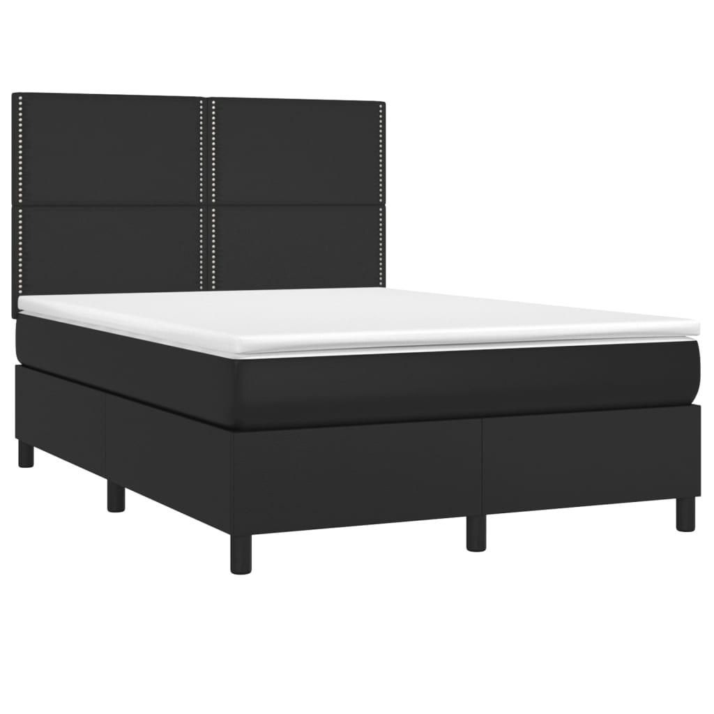 Κρεβάτι Boxspring με Στρώμα & LED Μαύρο 140x190 εκ. Συνθ. Δέρμα