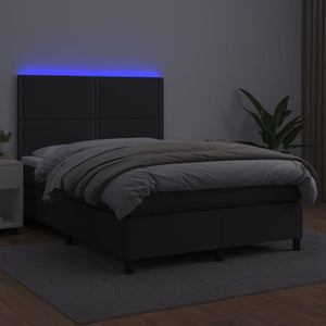 Κρεβάτι Boxspring με Στρώμα & LED Μαύρο 140x190 εκ. Συνθ. Δέρμα