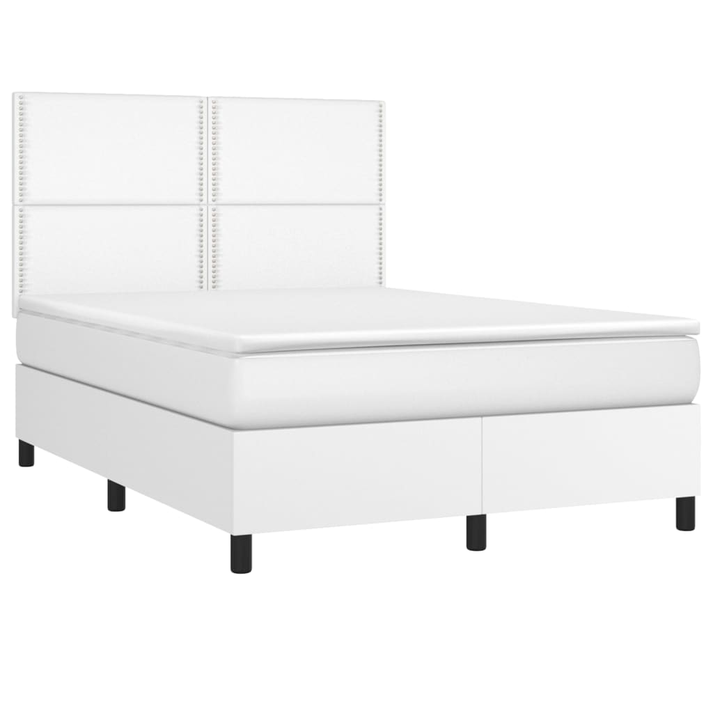 Κρεβάτι Boxspring με Στρώμα & LED Λευκό 140x190 εκ. Συνθ. Δέρμα