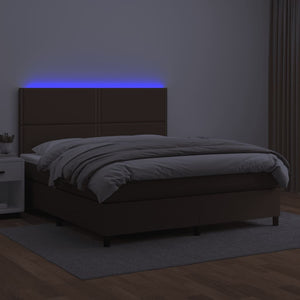 Κρεβάτι Boxspring με Στρώμα & LED Καφέ 140x190 εκ. Συνθ. Δέρμα