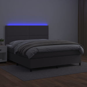 Κρεβάτι Boxspring με Στρώμα & LED Γκρι 140x190 εκ. Συνθ. Δέρμα
