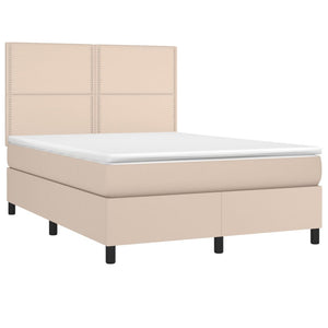 Κρεβάτι Boxspring Στρώμα&LED Καπουτσίνο 140x190 εκ. Συνθ. Δέρμα