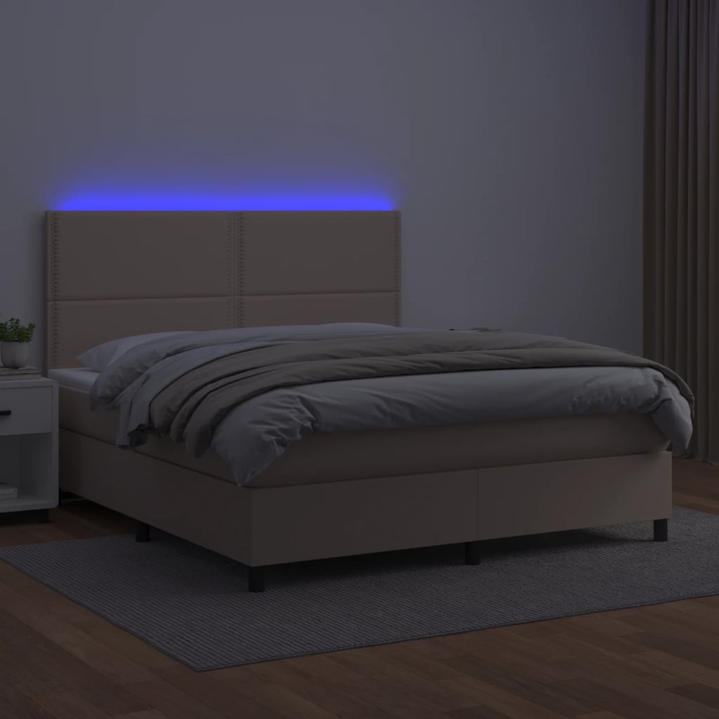 Κρεβάτι Boxspring Στρώμα&LED Καπουτσίνο 140x190 εκ. Συνθ. Δέρμα
