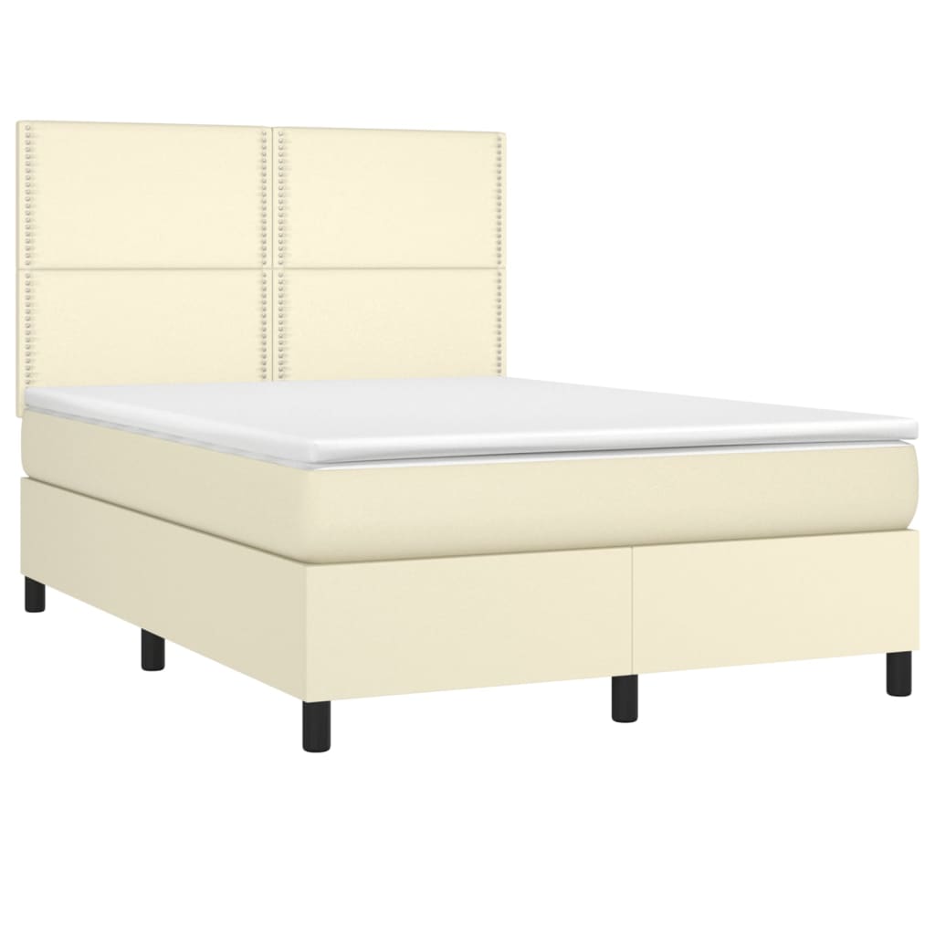Κρεβάτι Boxspring με Στρώμα & LED Κρεμ 140x200 εκ. Συνθ. Δέρμα